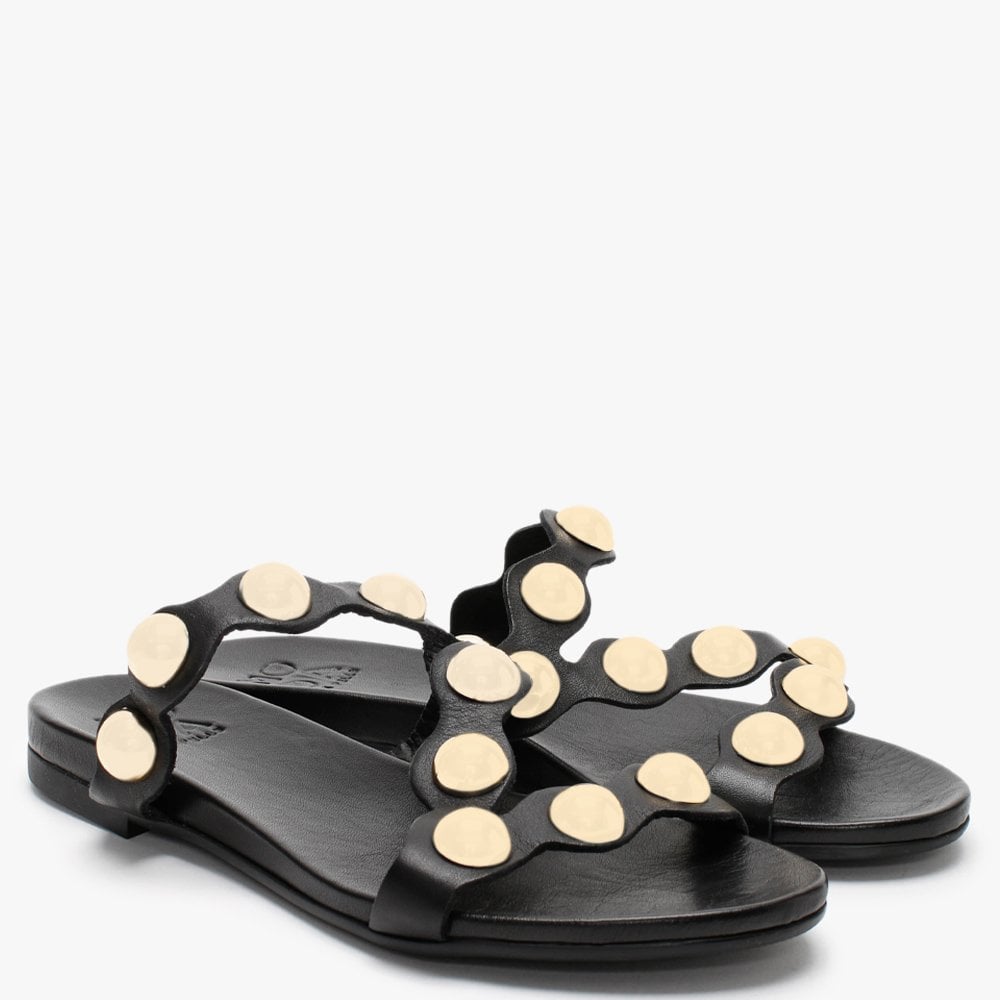 Oriel Black Leather Studded Mules