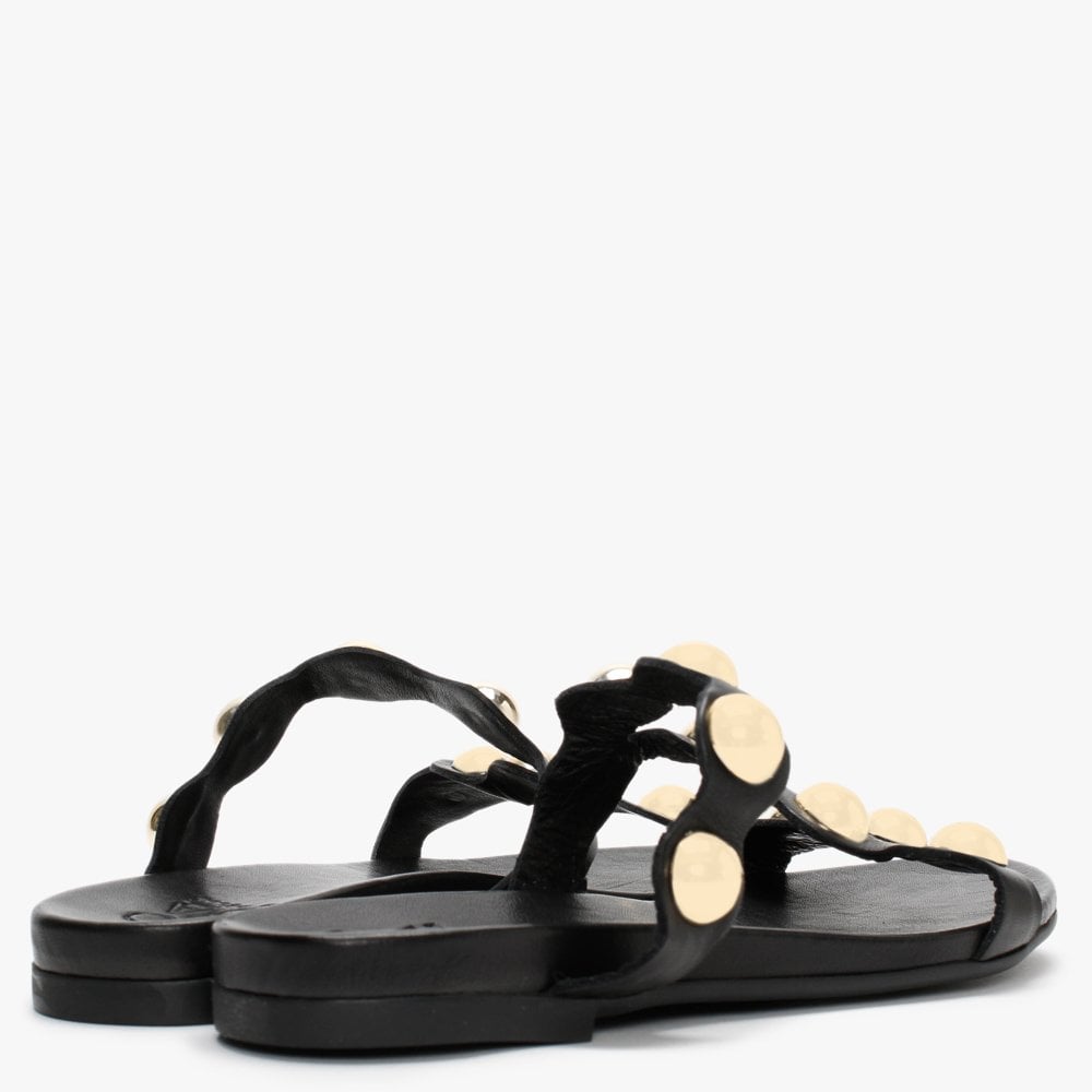 Oriel Black Leather Studded Mules