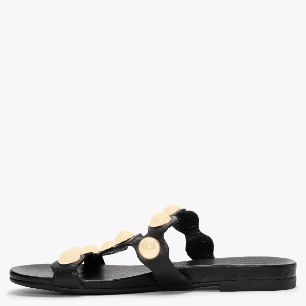 Oriel Black Leather Studded Mules