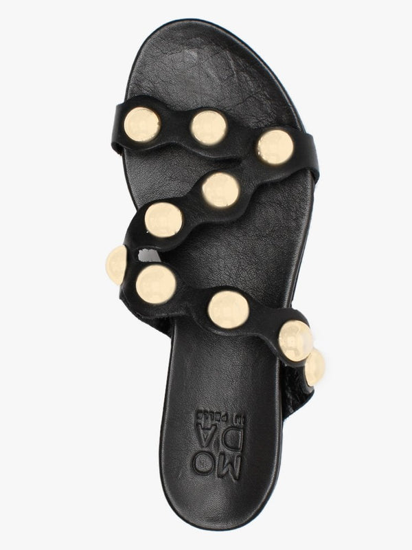 Oriel Black Leather Studded Mules
