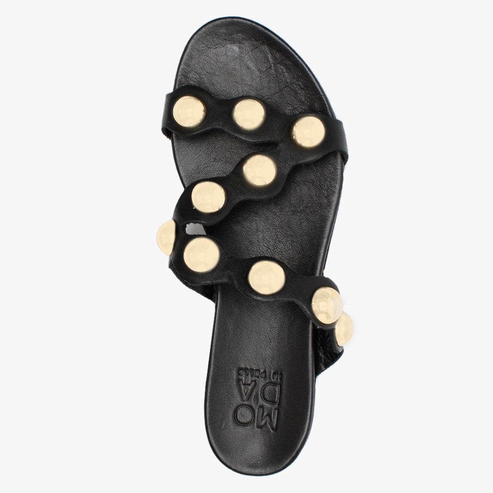 Oriel Black Leather Studded Mules