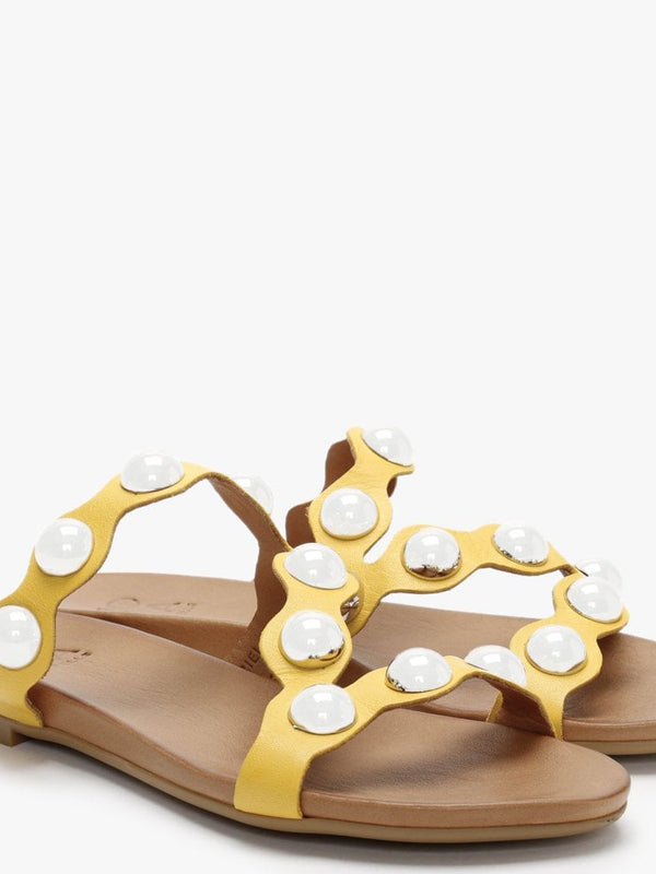 Oriel Yellow Leather Studded Sandals