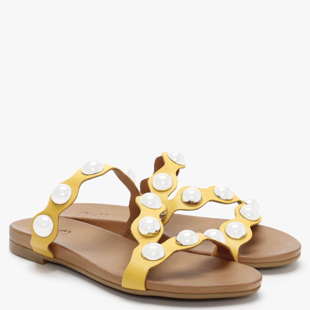 Oriel Yellow Leather Studded Sandals