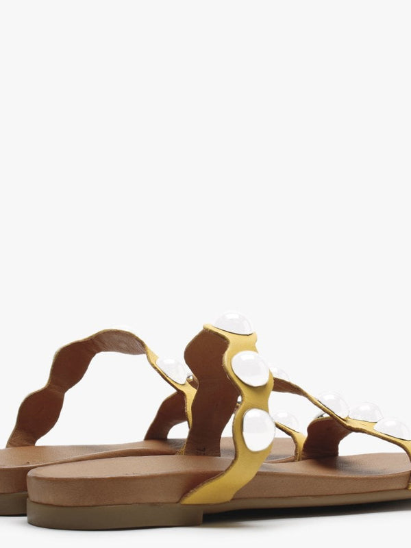 Oriel Yellow Leather Studded Sandals