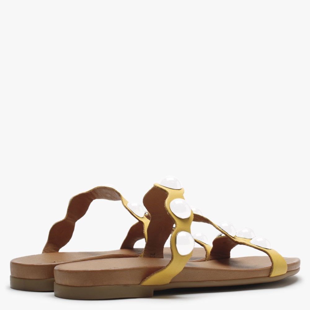 Oriel Yellow Leather Studded Sandals