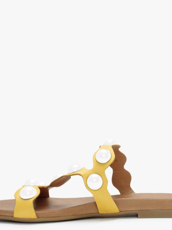 Oriel Yellow Leather Studded Sandals