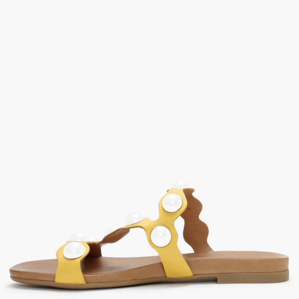Oriel Yellow Leather Studded Sandals