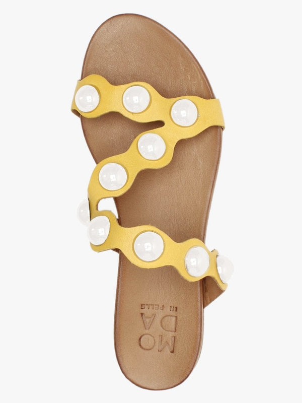 Oriel Yellow Leather Studded Sandals