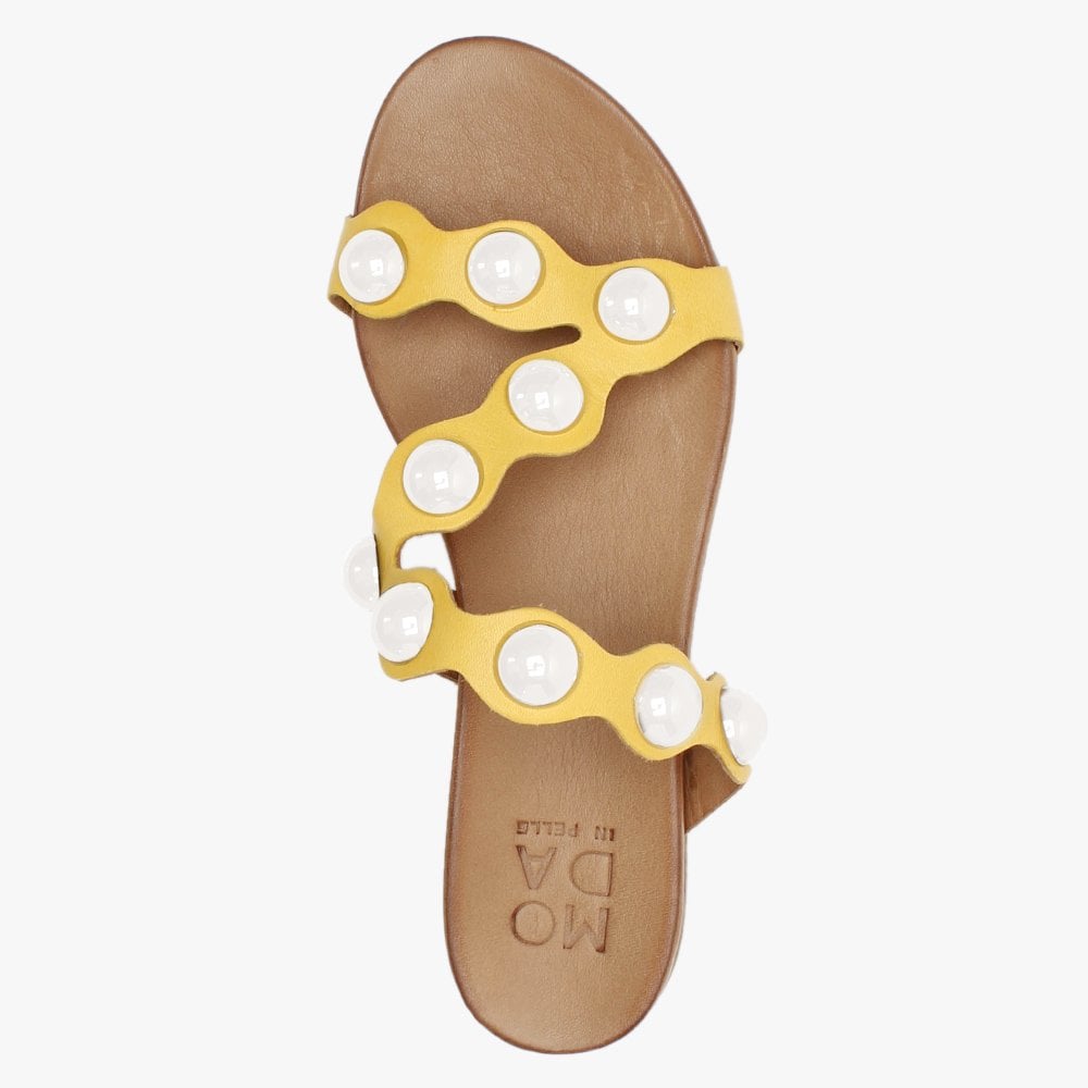 Oriel Yellow Leather Studded Sandals