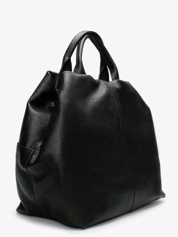 Dishop Black Leather Shopper Bag