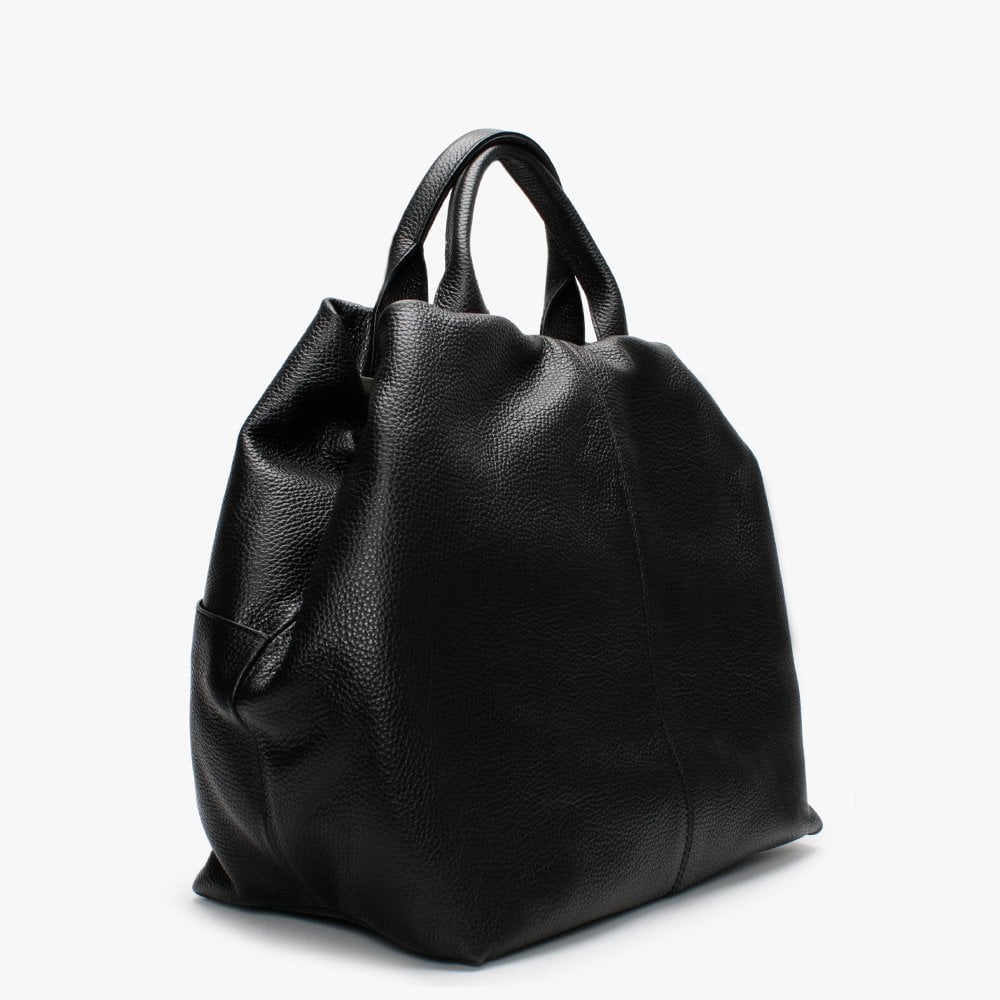 Dishop Black Leather Shopper Bag