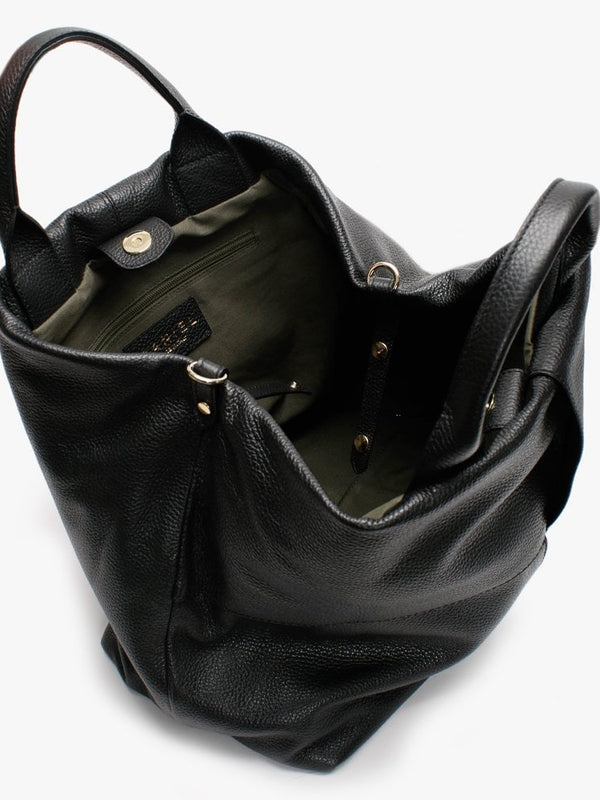 Dishop Black Leather Shopper Bag