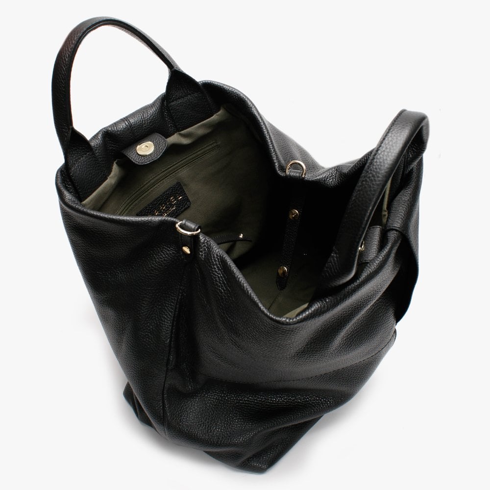 Dishop Black Leather Shopper Bag