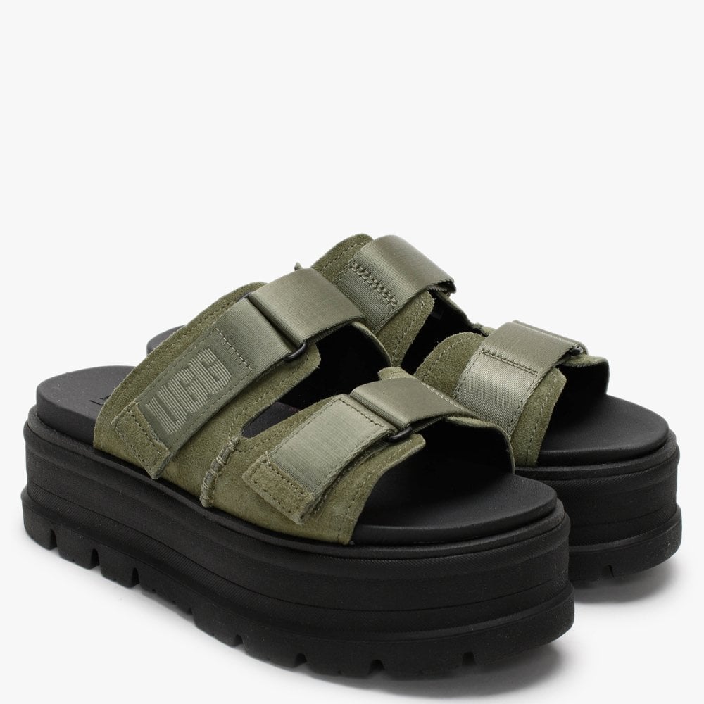 Clem Burnt Olive Suede Chunky Sliders