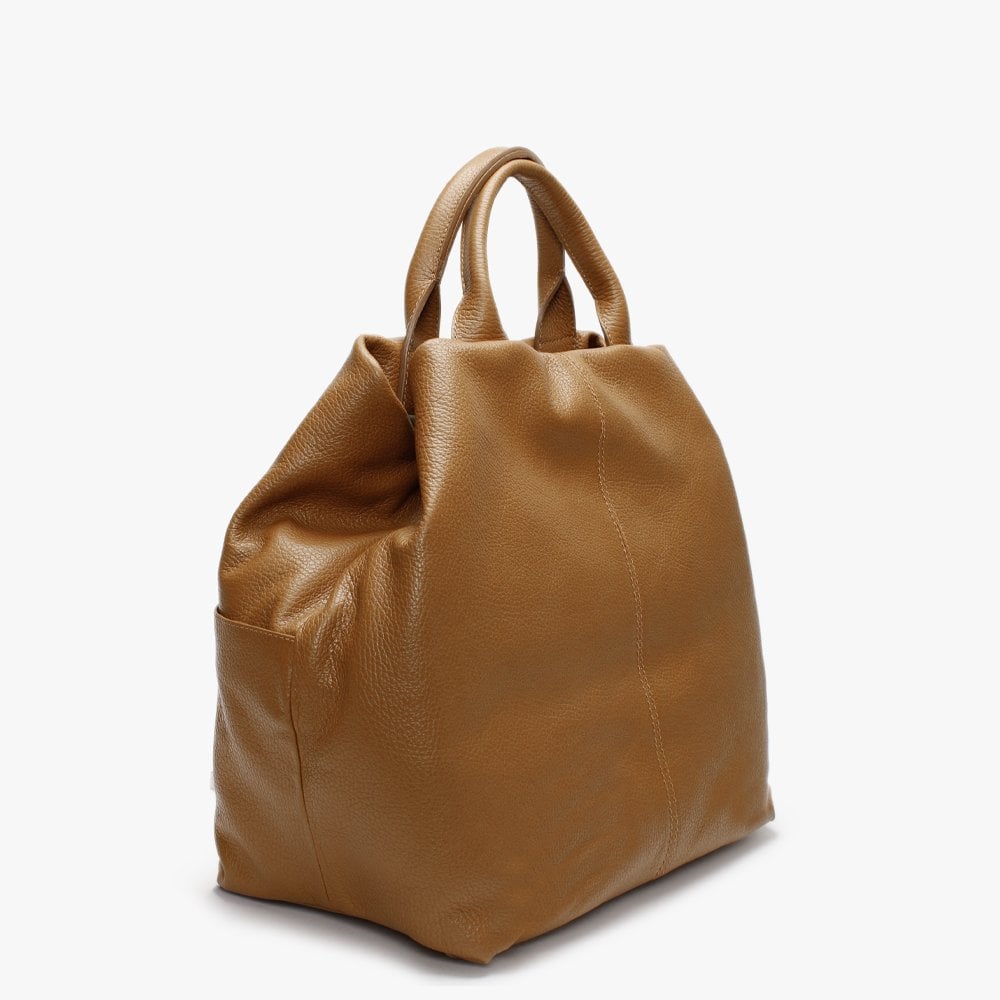 Dishop Tan Leather Shopper Bag