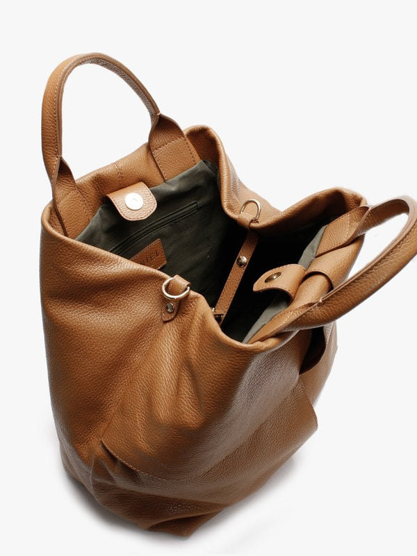 Dishop Tan Leather Shopper Bag