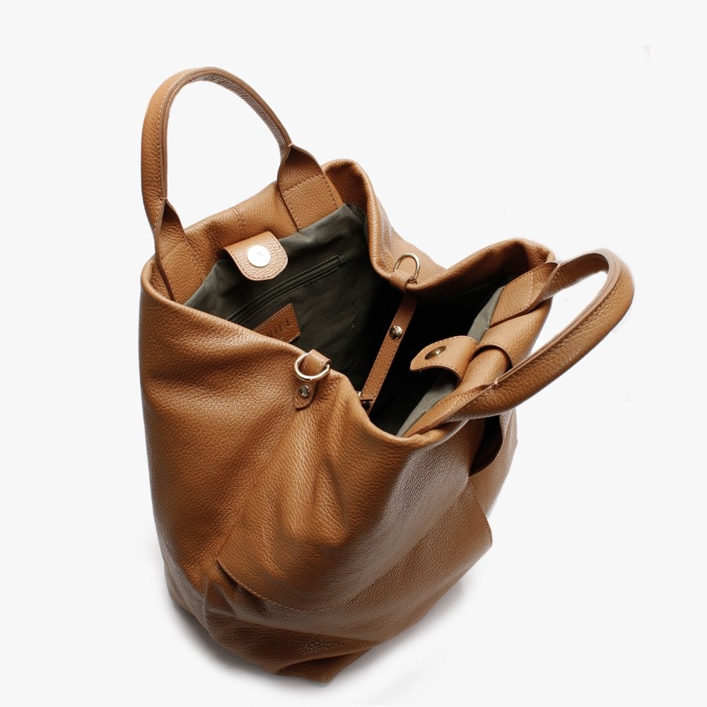 Dishop Tan Leather Shopper Bag