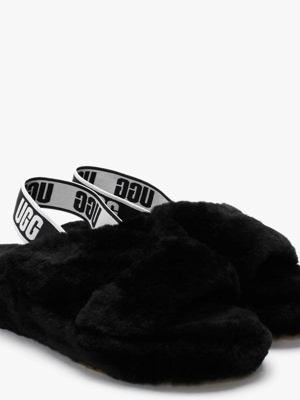 Fab Yeah Black Sheepskin Sliders