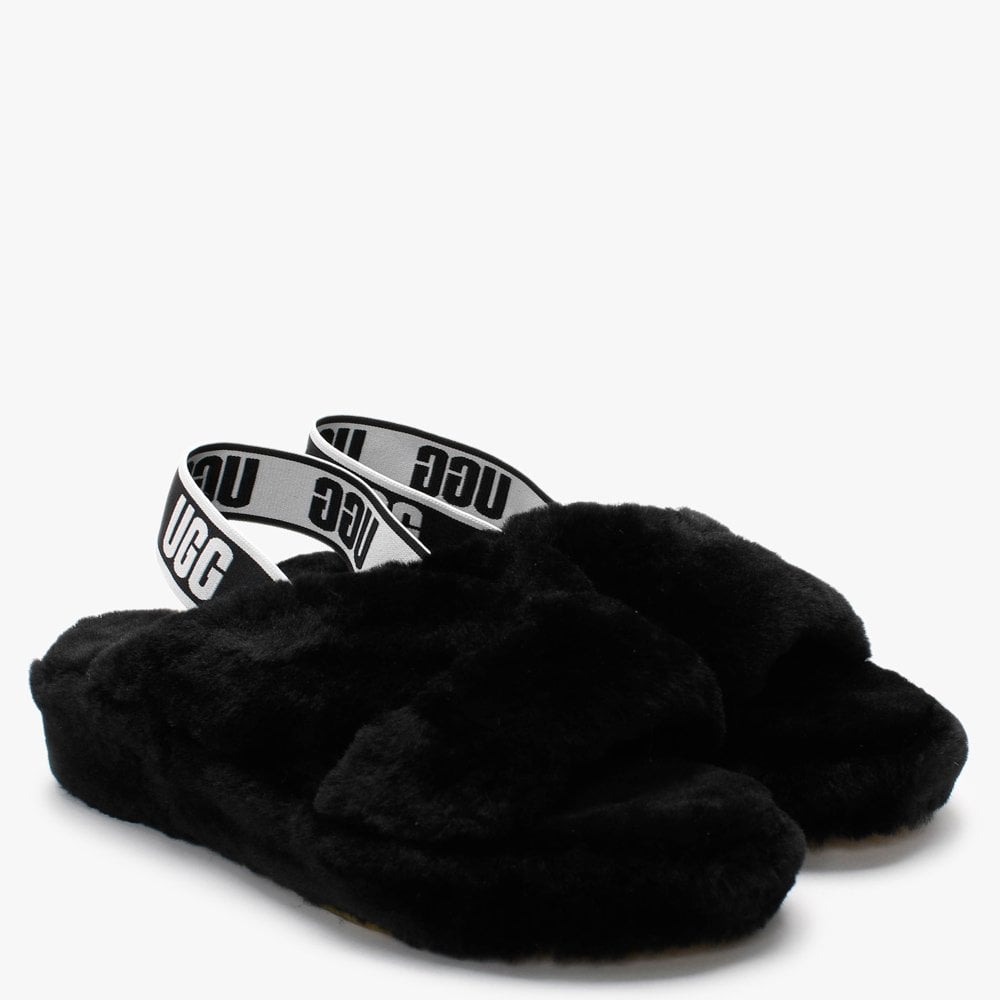 Fab Yeah Black Sheepskin Sliders