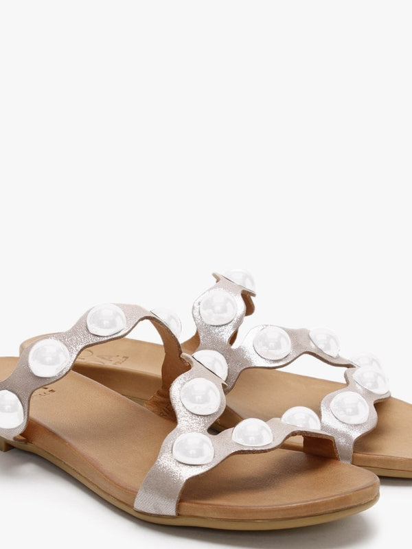 Oriel Taupe Metallic Leather Studded Mules