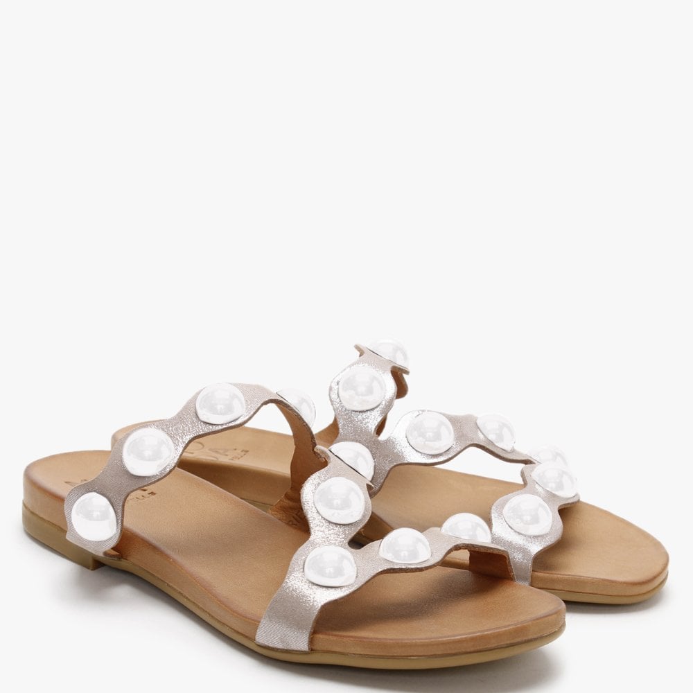 Oriel Taupe Metallic Leather Studded Mules