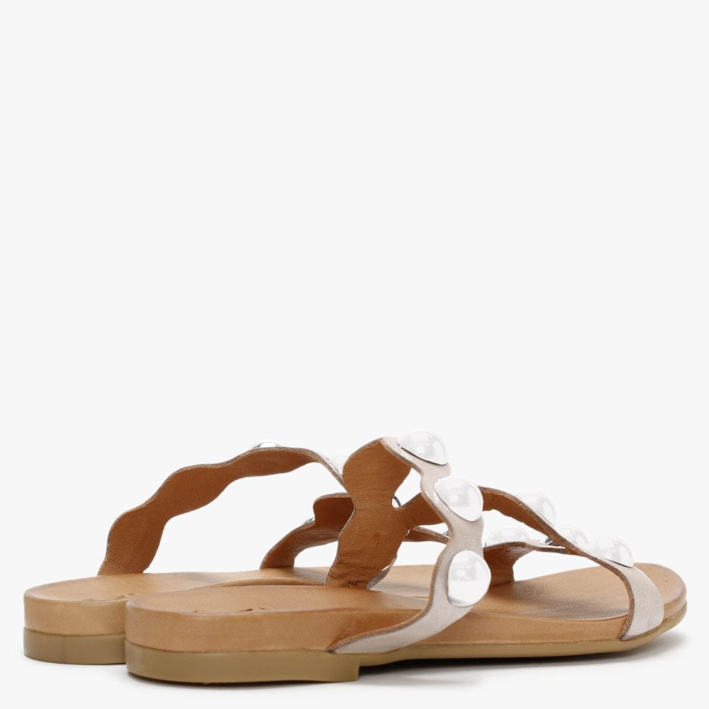 Oriel Taupe Metallic Leather Studded Mules