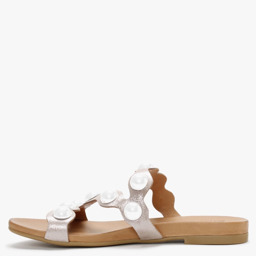 Oriel Taupe Metallic Leather Studded Mules