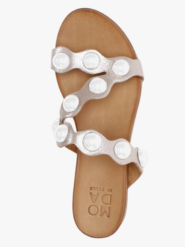 Oriel Taupe Metallic Leather Studded Mules