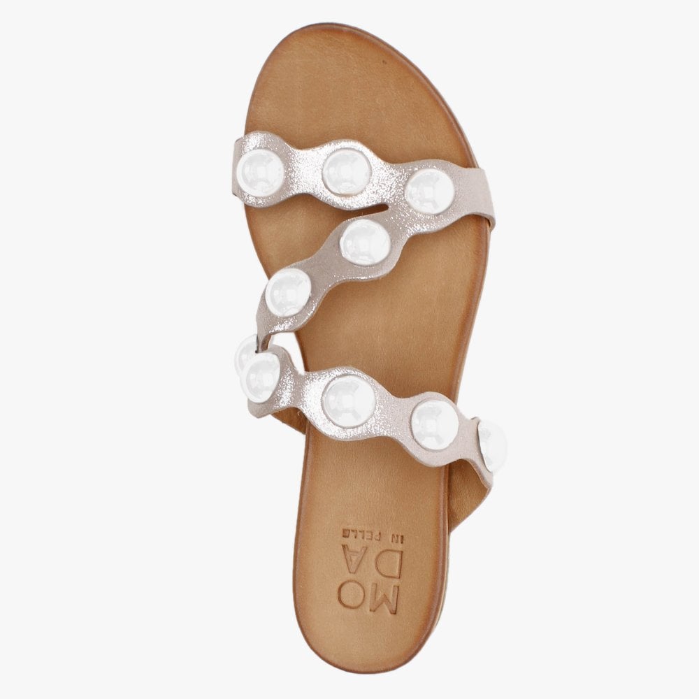 Oriel Taupe Metallic Leather Studded Mules