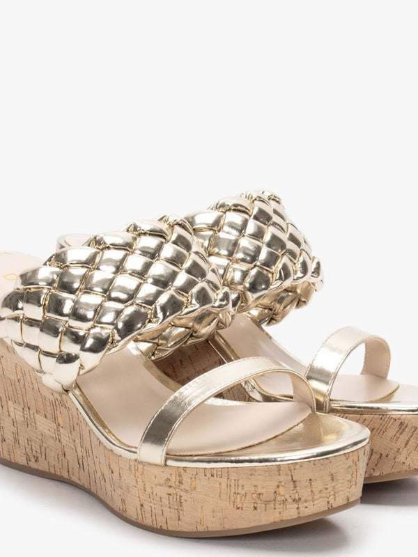 Rally Gold Woven Cork Wedge Sandals