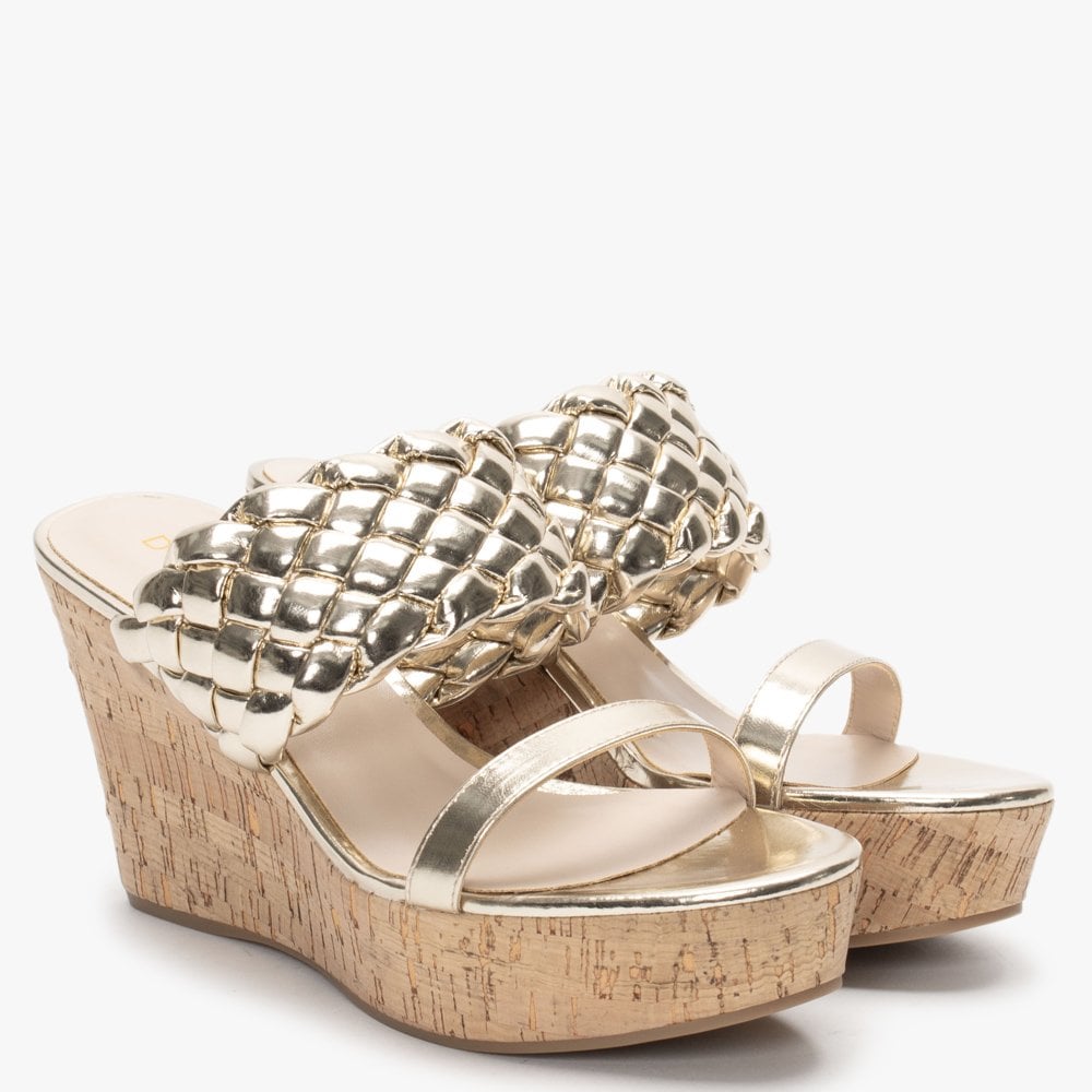 Rally Gold Woven Cork Wedge Sandals