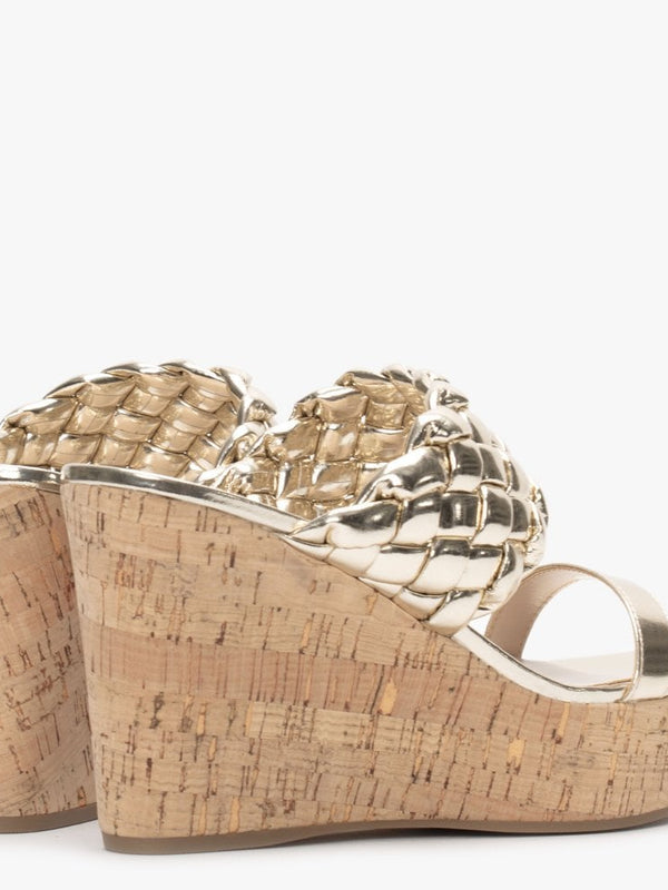 Rally Gold Woven Cork Wedge Sandals