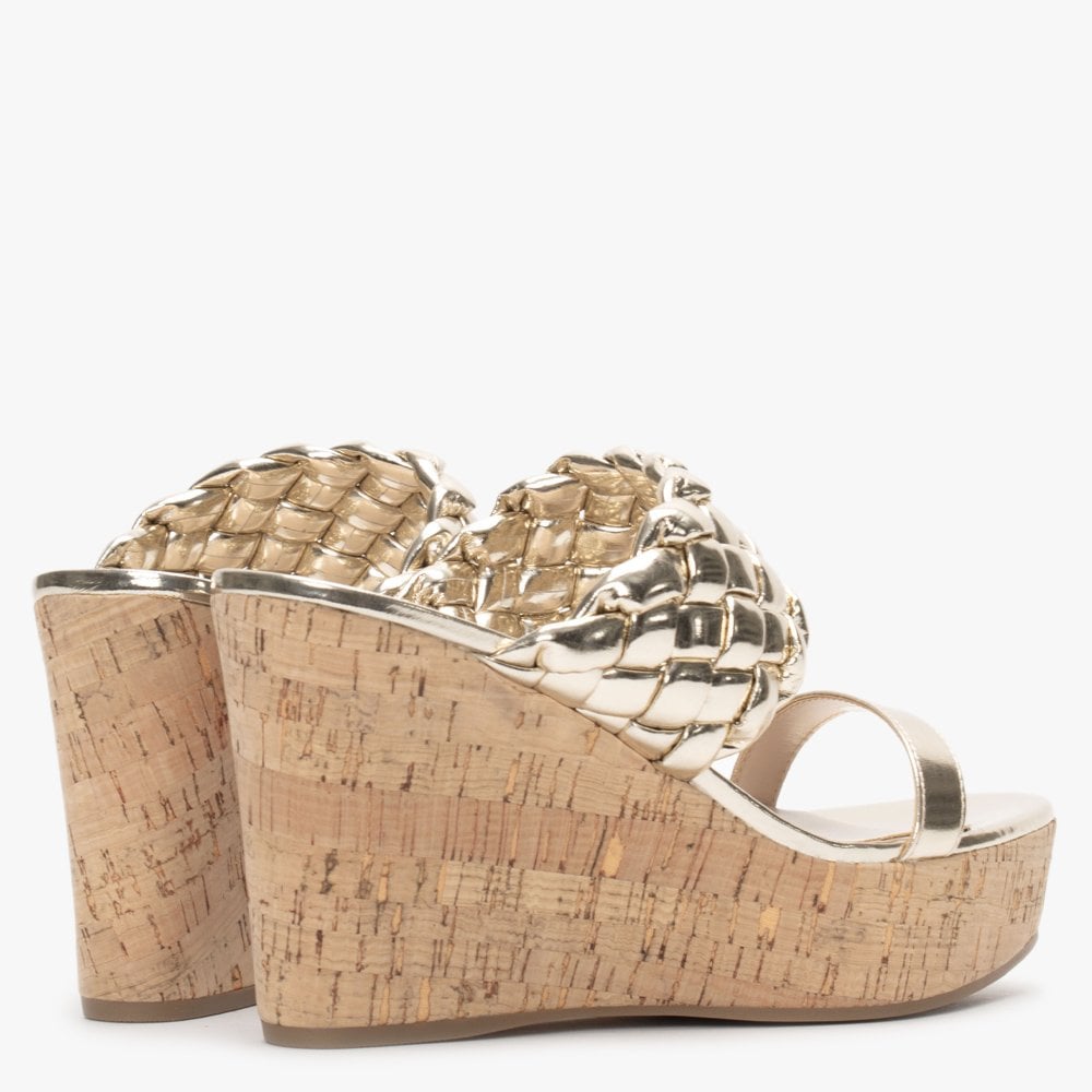 Rally Gold Woven Cork Wedge Sandals