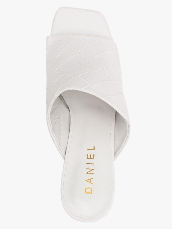 Roven White Woven Heeled Mules