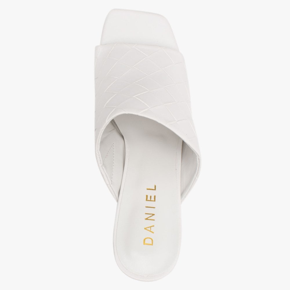 Roven White Woven Heeled Mules
