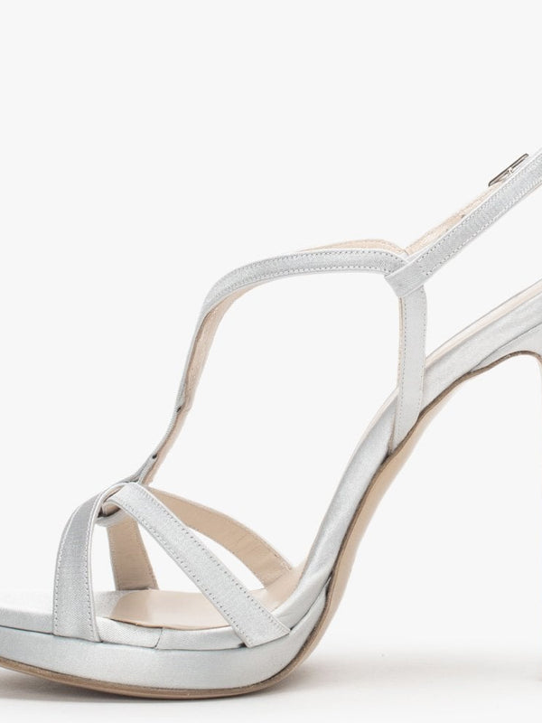 Finny Silver Satin Caged Heeled Sandals