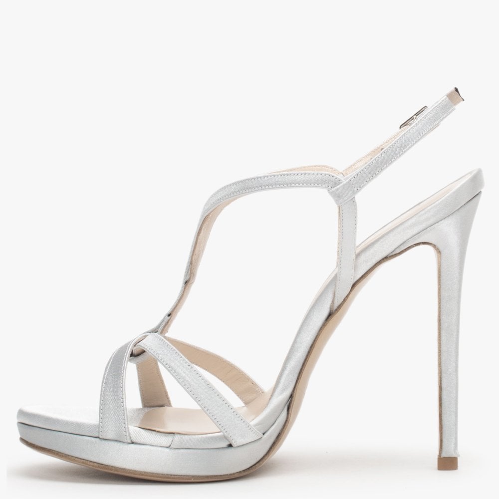 Finny Silver Satin Caged Heeled Sandals