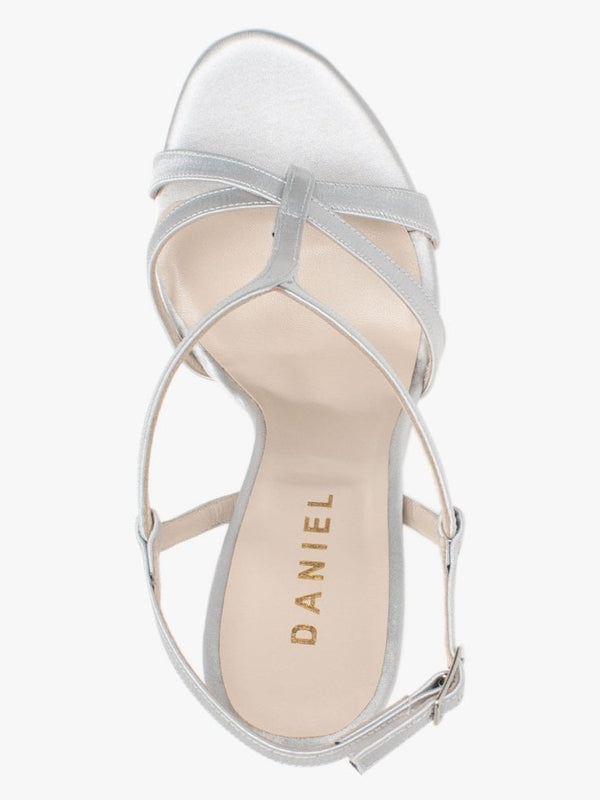 Finny Silver Satin Caged Heeled Sandals