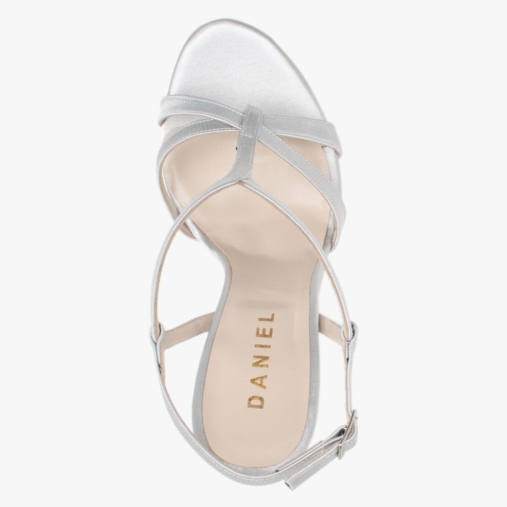 Finny Silver Satin Caged Heeled Sandals