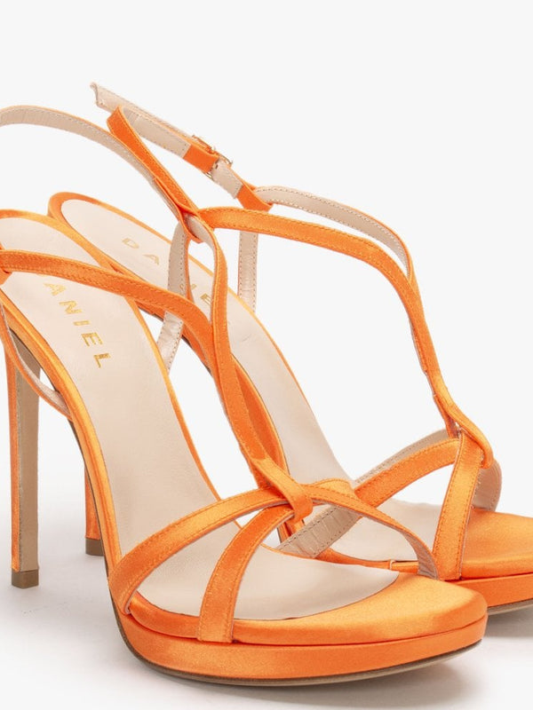 Finny Orange Satin Caged Heeled Sandals
