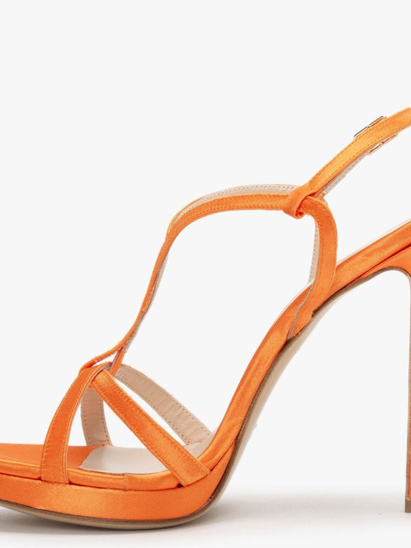 Finny Orange Satin Caged Heeled Sandals