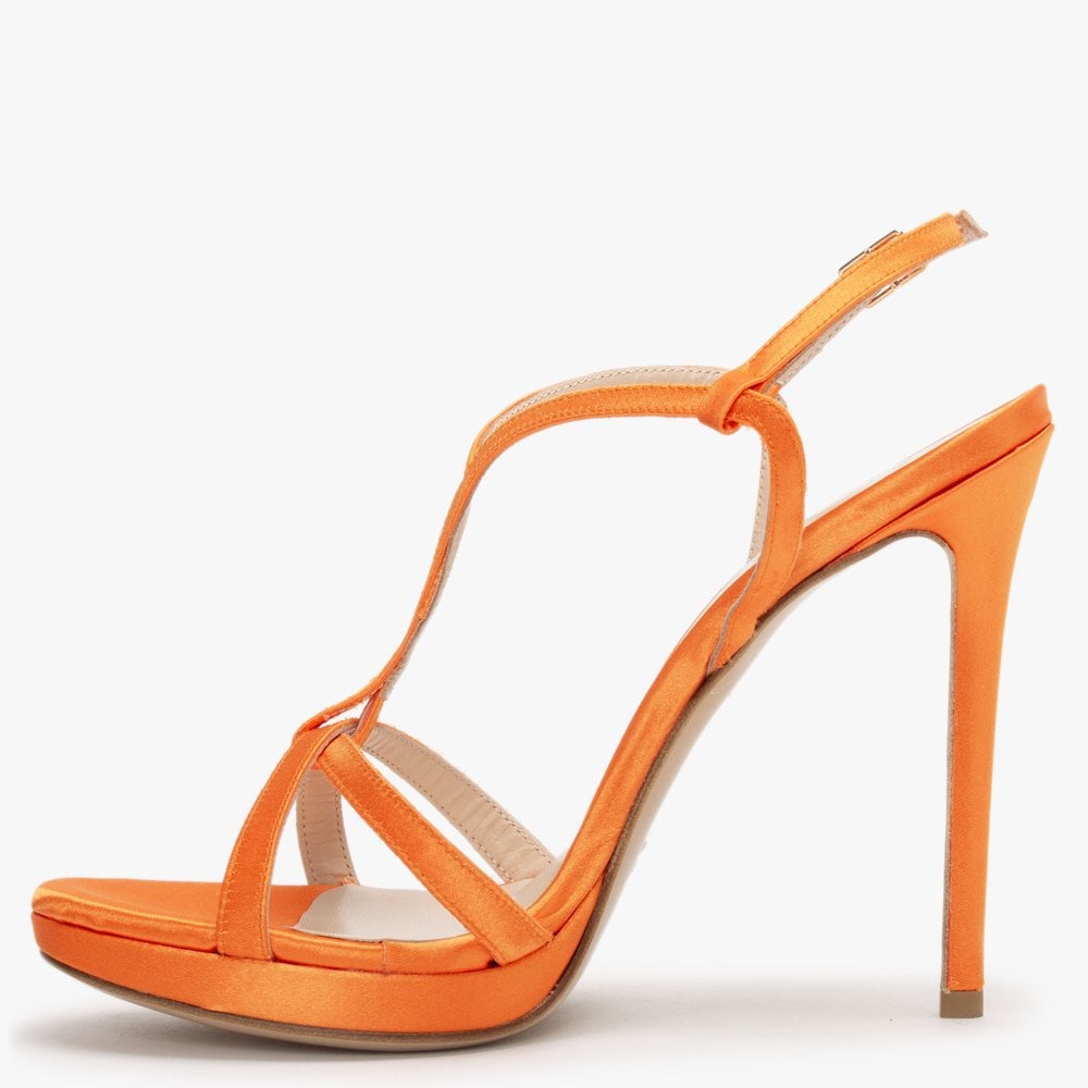 Finny Orange Satin Caged Heeled Sandals