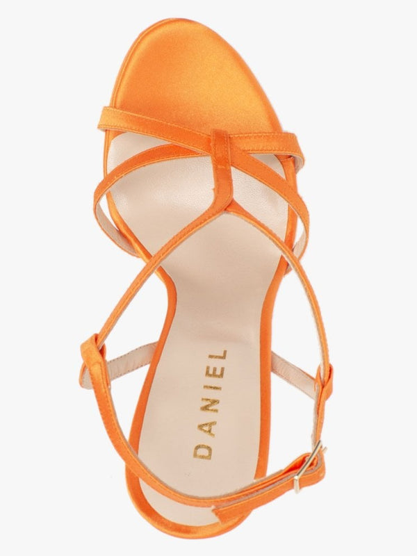 Finny Orange Satin Caged Heeled Sandals