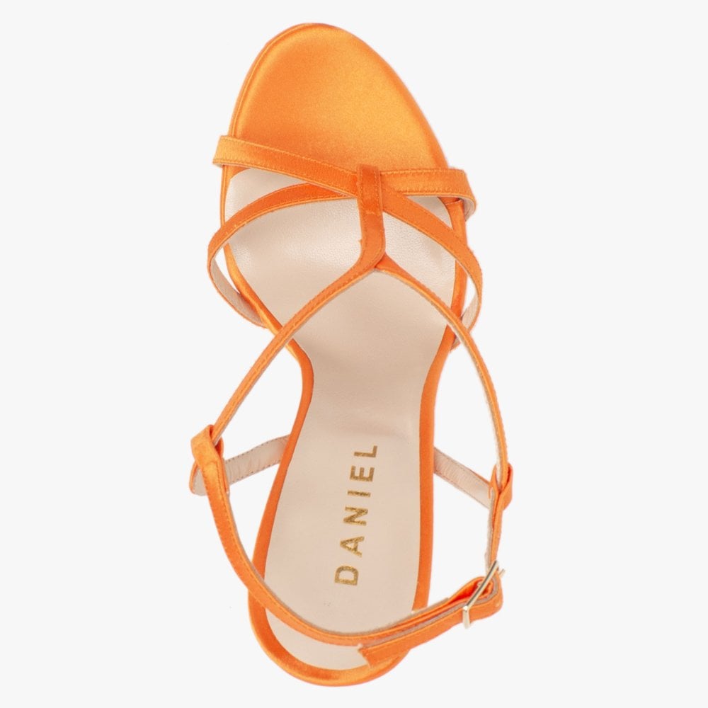 Finny Orange Satin Caged Heeled Sandals