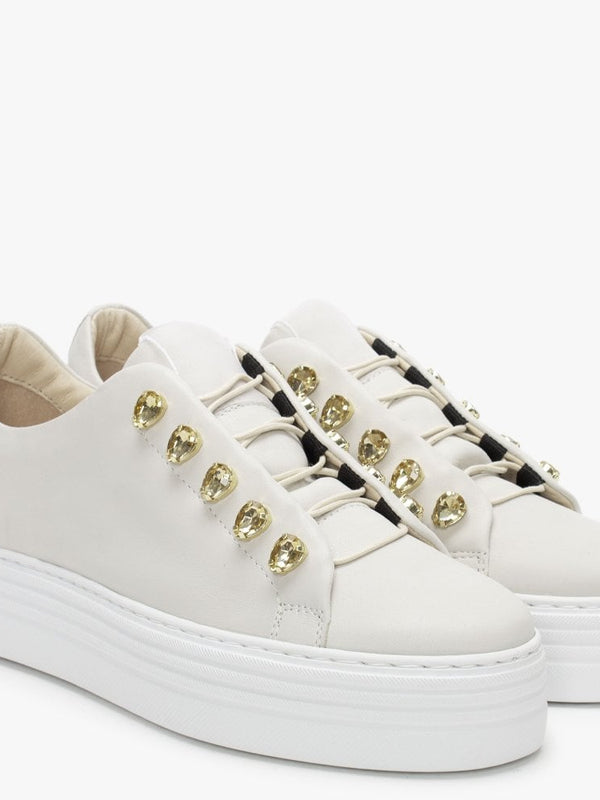 Mewjewell White Leather Flatform Trainers
