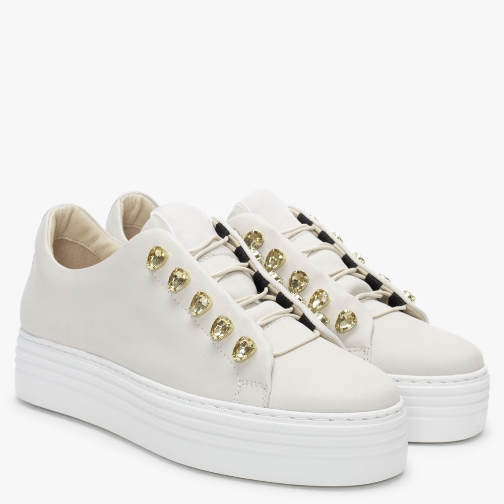 Mewjewell White Leather Flatform Trainers