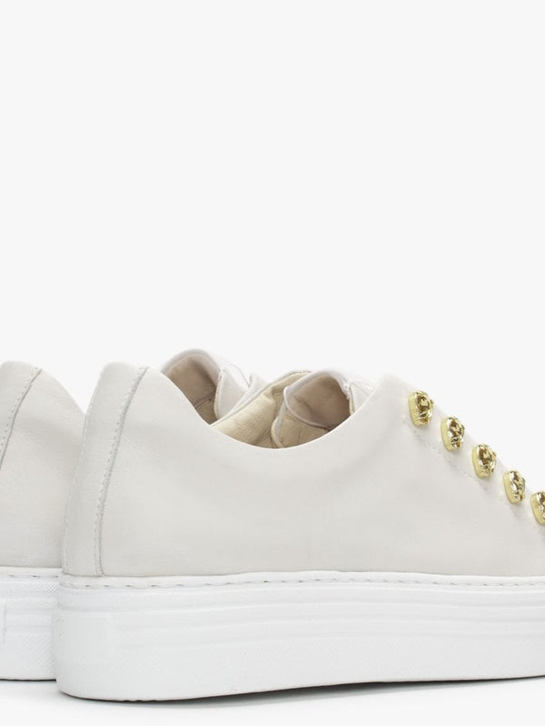 Mewjewell White Leather Flatform Trainers