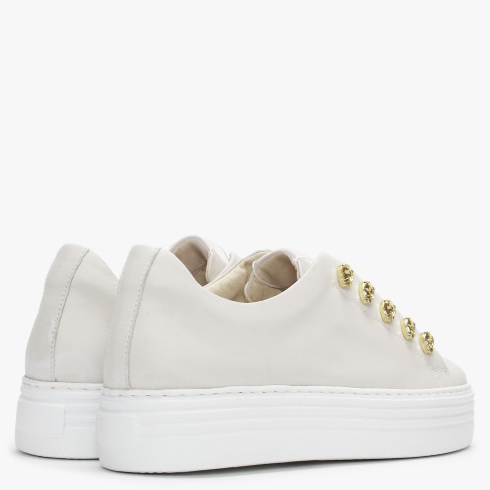 Mewjewell White Leather Flatform Trainers