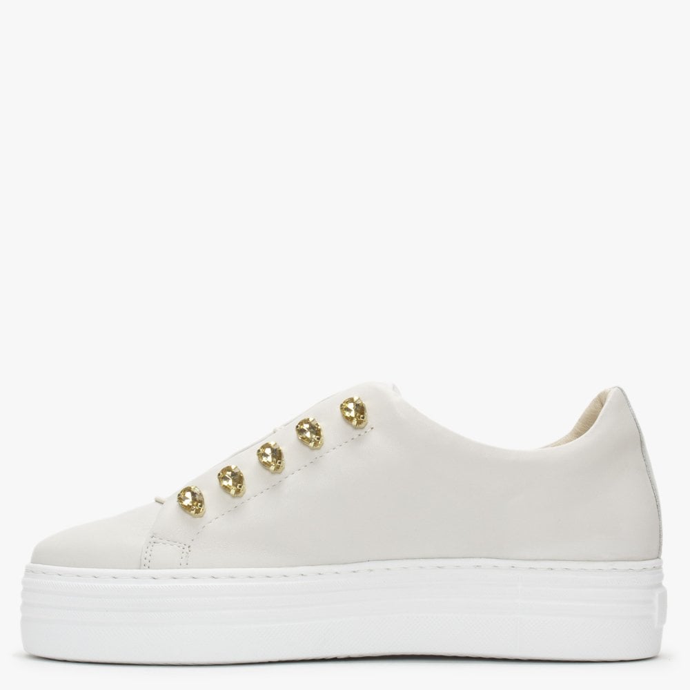 Mewjewell White Leather Flatform Trainers