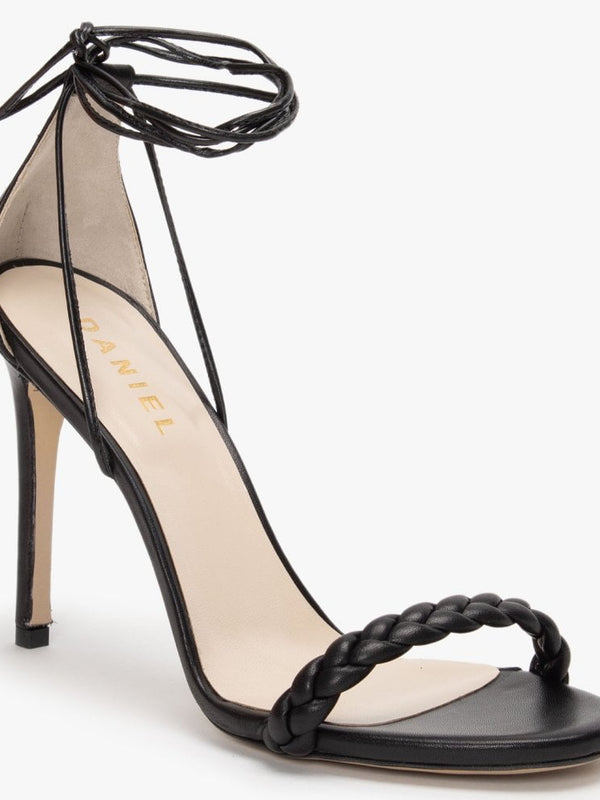 Frait Black Leather Braided Heeled Sandals